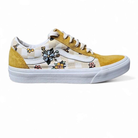 VANS Old Skool GARDEN Floral Check Cottage Embroidered Suede Skate Sneaker Shoe - Picture 1 of 11
